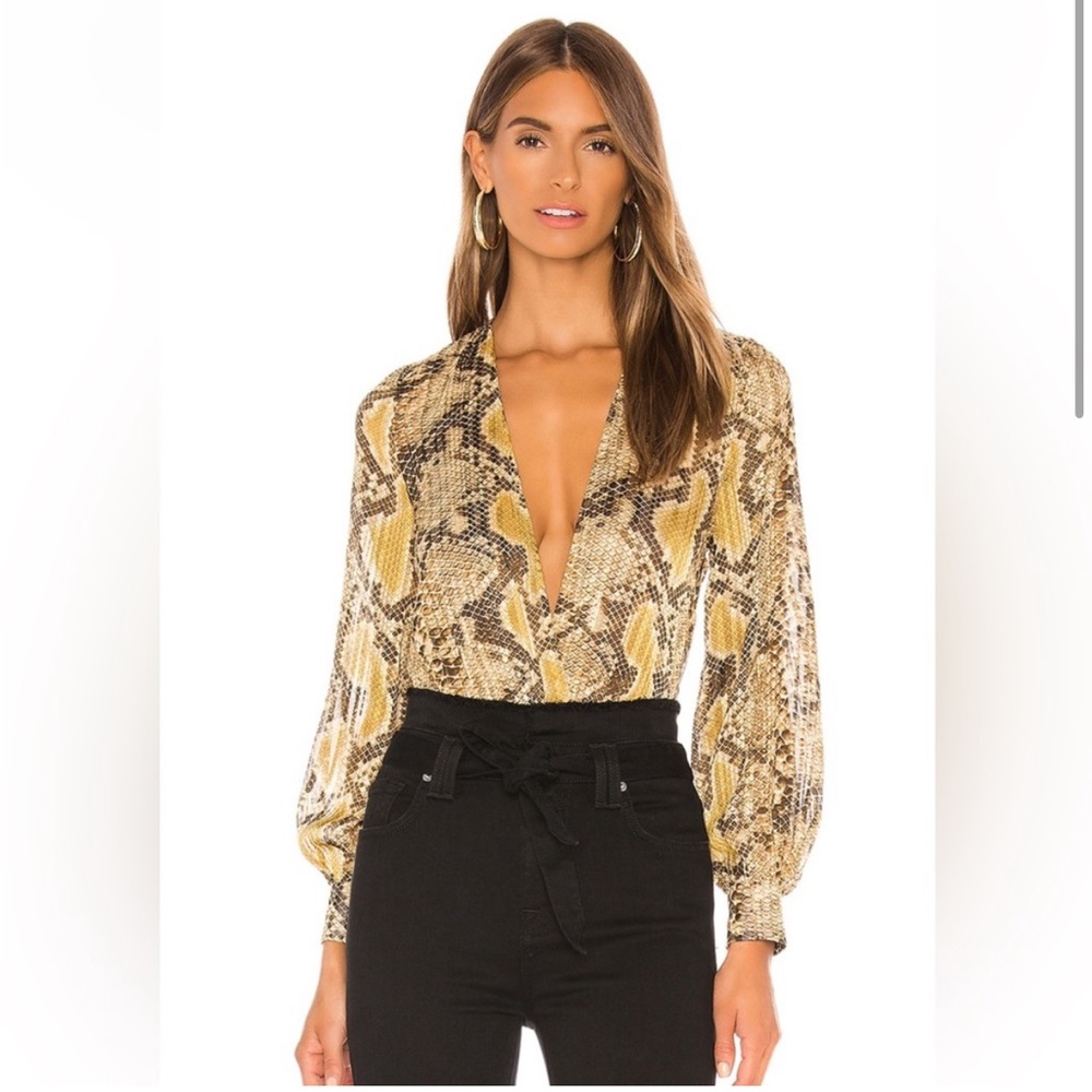 Superdown Aliza Bodysuit in Natural Snake Small